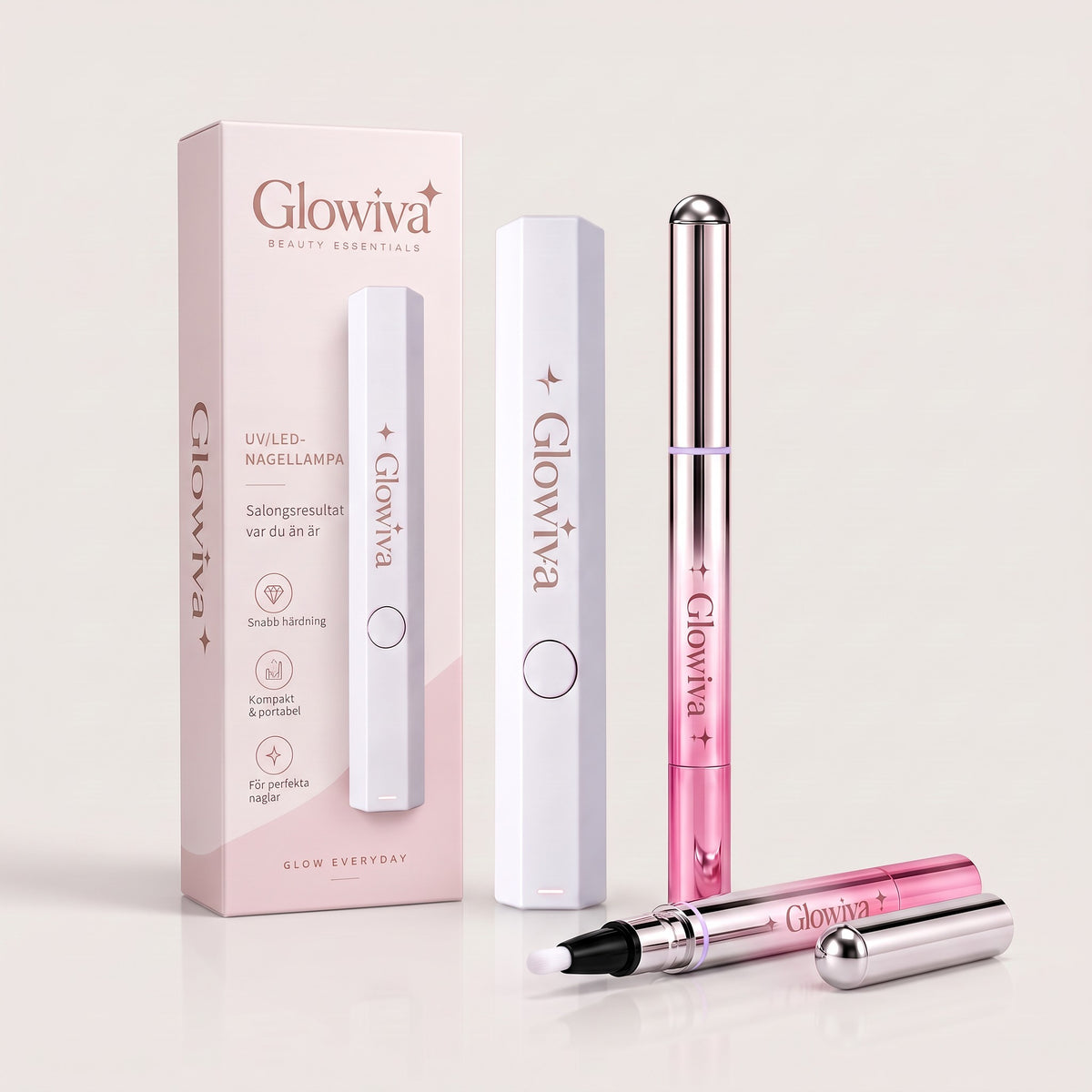 Glowiva startkit: One Step Gel Pen, UV/LED-lampa och kartong
